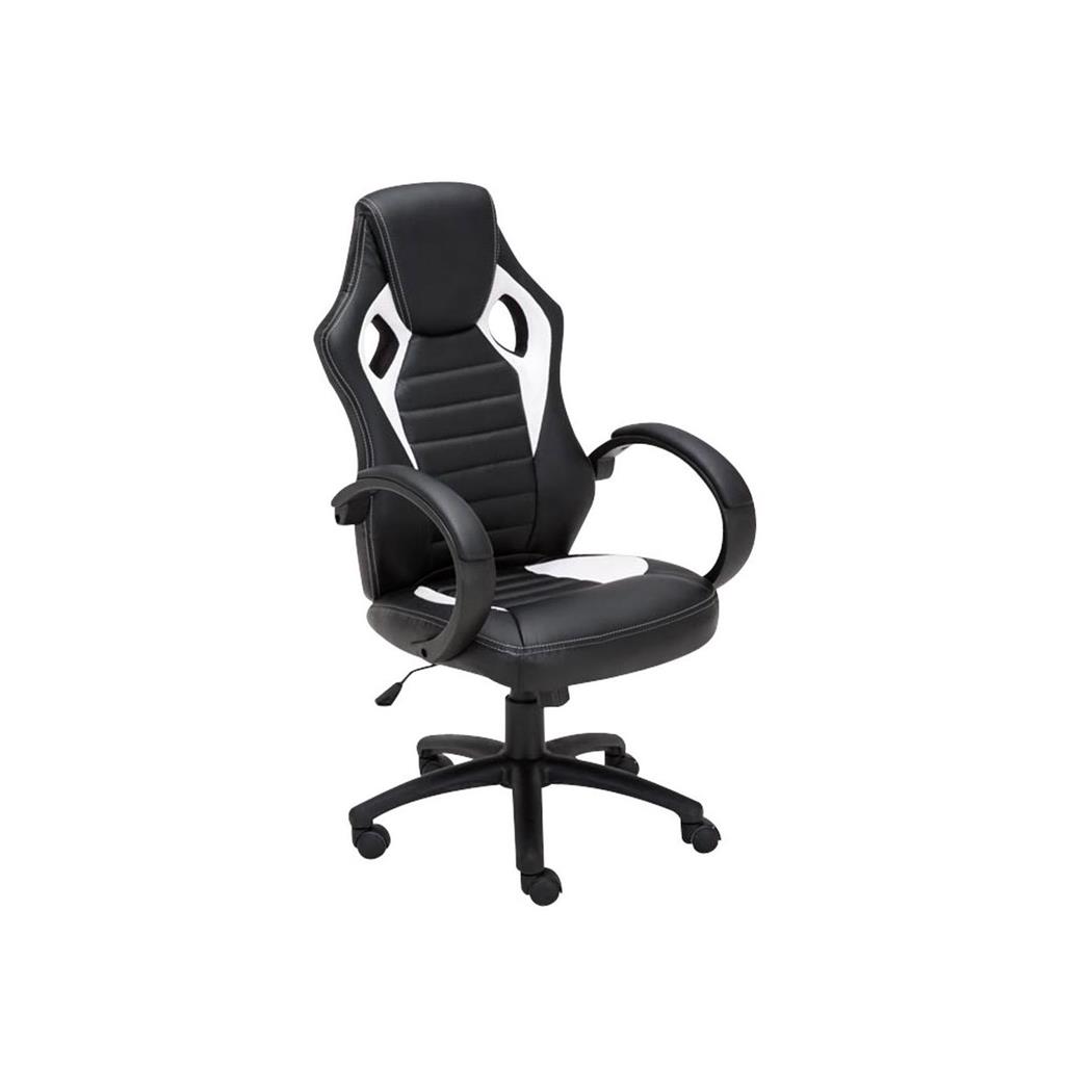 Gaming-Stuhl ASCARI, sportliches Design, sehr bequem, Leder- und Stoffbezug, Farbe Schwarz / Weiß