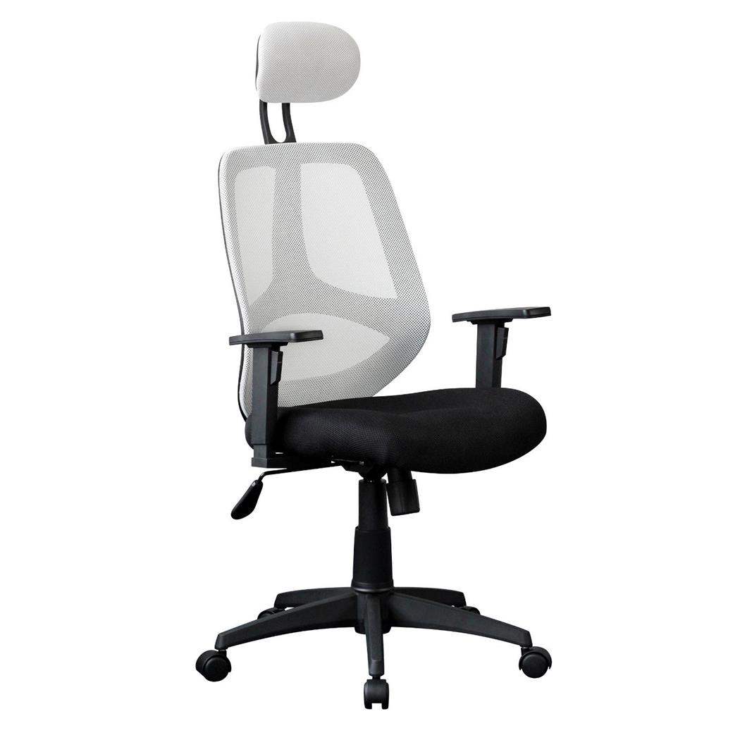 Ergonomischer Bürostuhl DRAKE, verstellbare Kopfstütze und Armlehnen, atmungsaktiver Netzbezug, Farbe Weiß / Schwarz