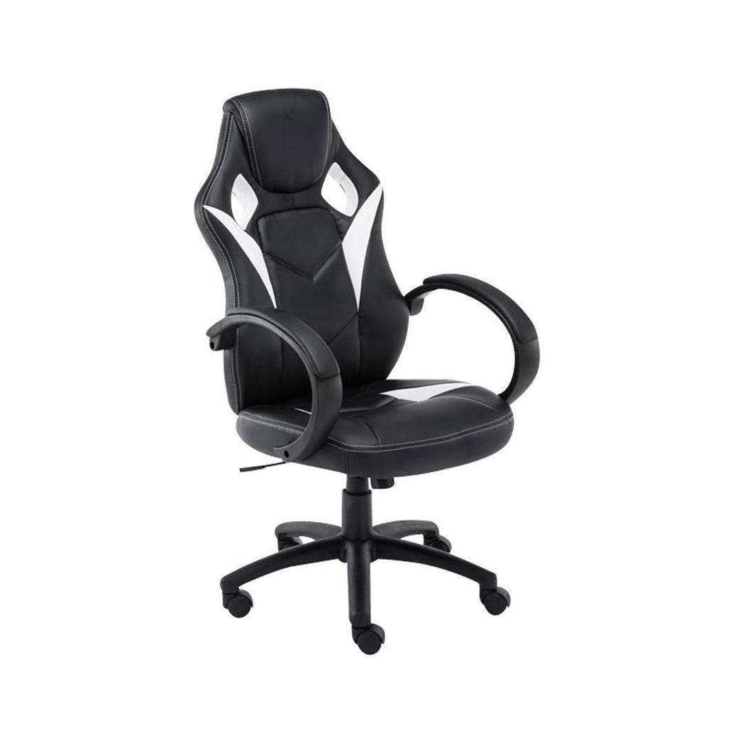 Gamingstuhl JARAMA, Komfort und sportliches Design, Leder- und Stoffbezug, Farbe Schwarz / Weiß
