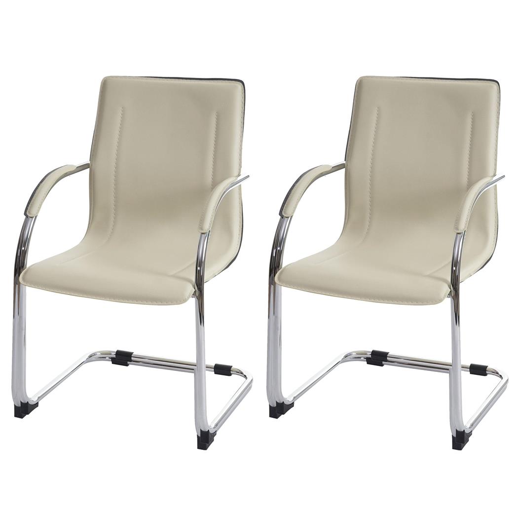 Im 2er-Set: Konferenzstuhl ZEUS, Metallgestell, exklusives Design, Lederbezug, Farbe Beige