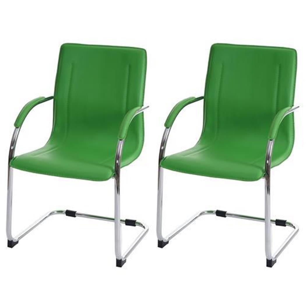 Im 2er-Set: Konferenzstuhl ZEUS, Metallgestell, exklusives Design, Lederbezug, Farbe Grün