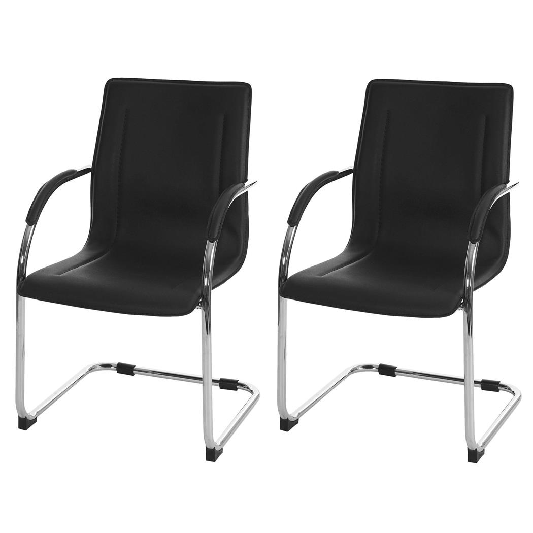 Im 2er-Set: Konferenzstuhl ZEUS, Metallgestell, exklusives Design, Lederbezug, Farbe Schwarz
