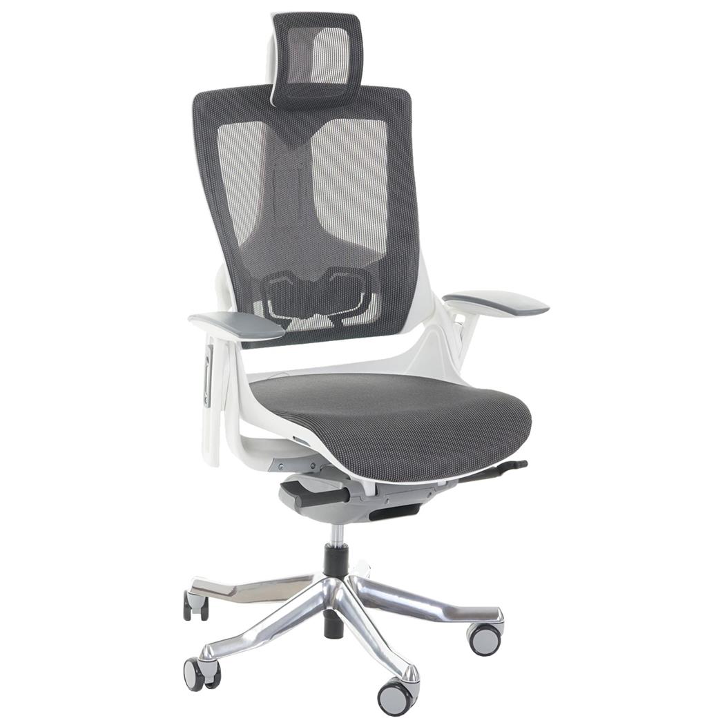 Ergonomischer Bürostuhl NIL, vielseitig verstellbar, hohe Qualität, für die 8h-Nutzung, Farbe Weiß / Grau
