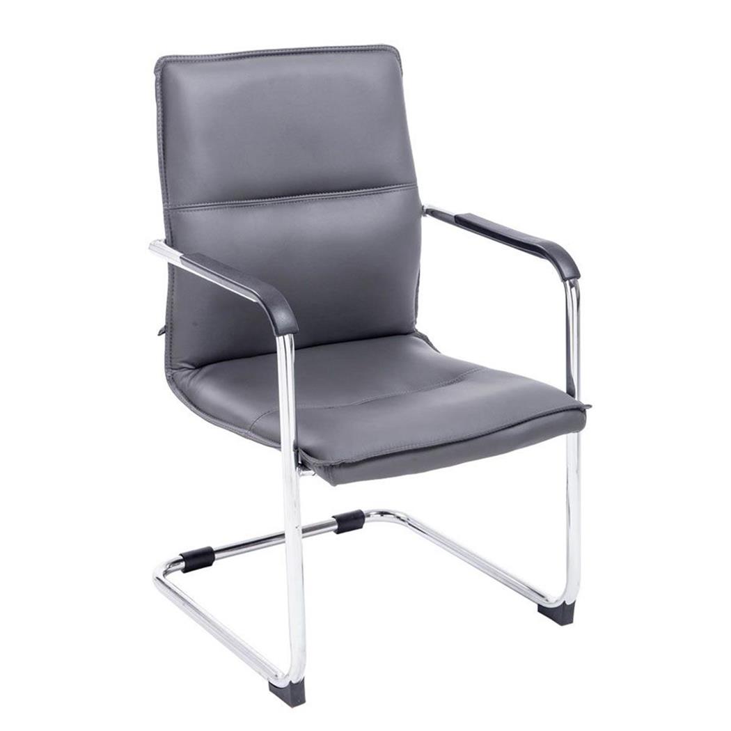 Besucherstuhl GOLIATH LEDER, Metallgestell, dicke Polsterung und elegantes Design, Farbe Grau