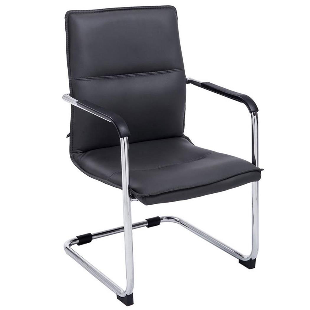 Besucherstuhl GOLIATH LEDER, Metallgestell, dicke Polsterung und elegantes Design, Farbe Schwarz