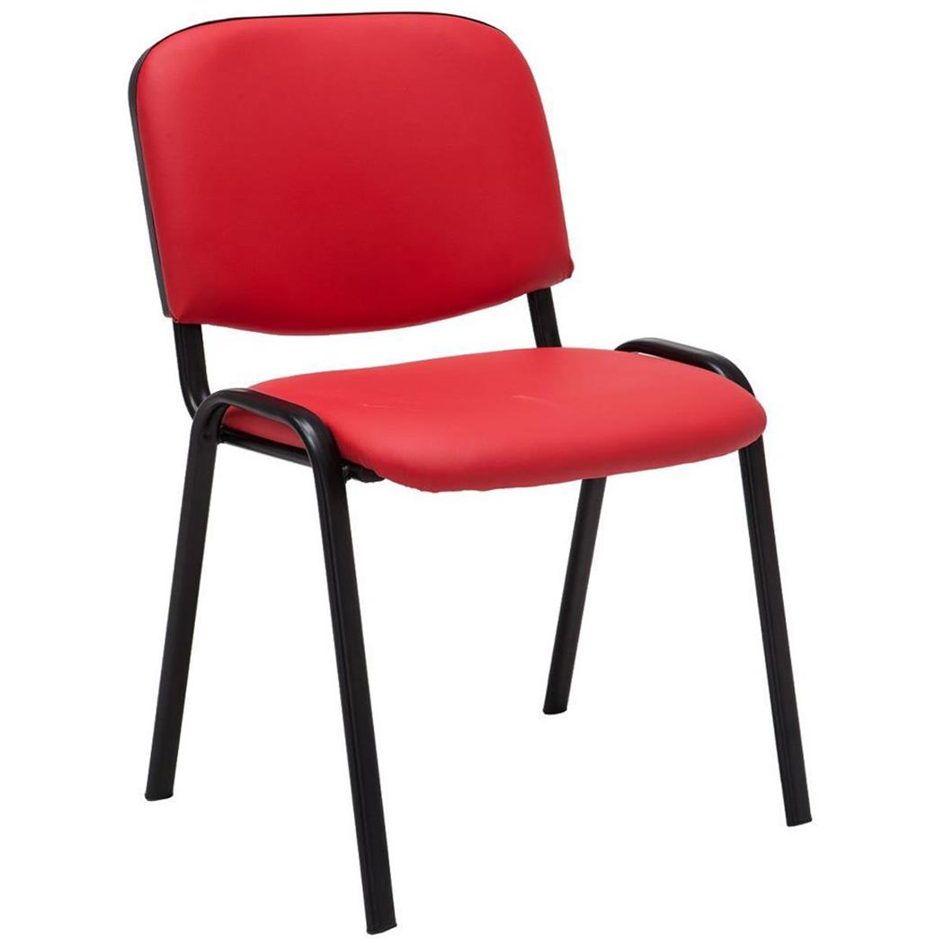 Konferenzstuhl MOBY BASE LEDER, bequem und praktisch, schwarzes Gestell, Farbe Rot