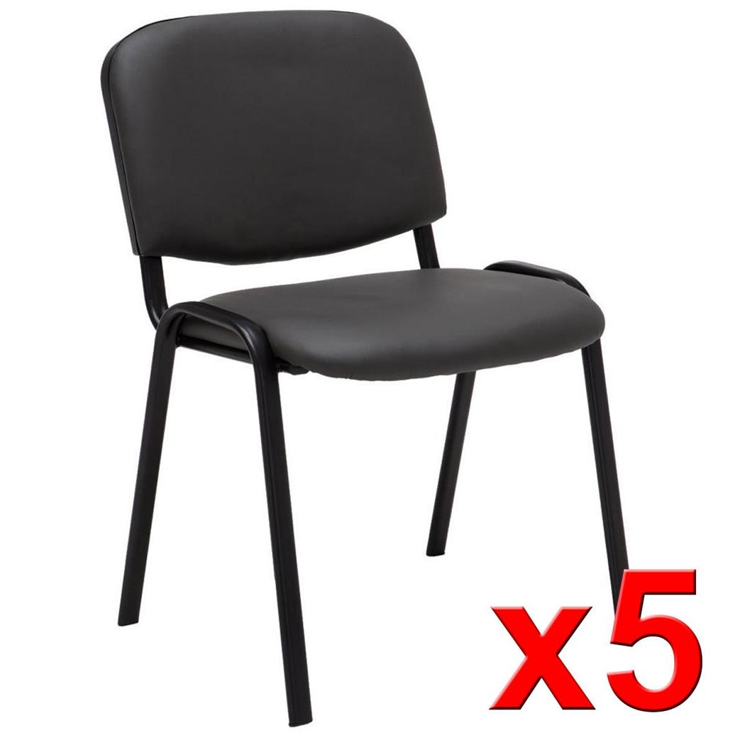 Im 5er-Set: Konferenzstuhl MOBY BASE LEDER, bequem und praktisch, schwarzes Gestell, Farbe Grau