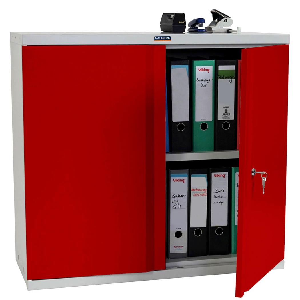 Aktenschrank CARIN 2-TÜRER, 84x92x37 cm, Stahlschrank, Farbe Anthrazit Rot