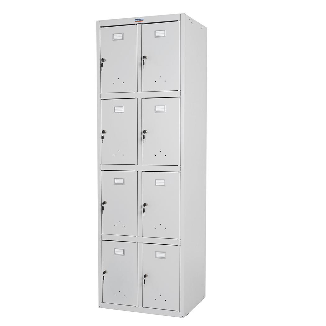 Schließfachschrank BERIT 8 Fächer, Metallspind, robuster Stahl, 183x58x50 cm, Farbe Hellgrau