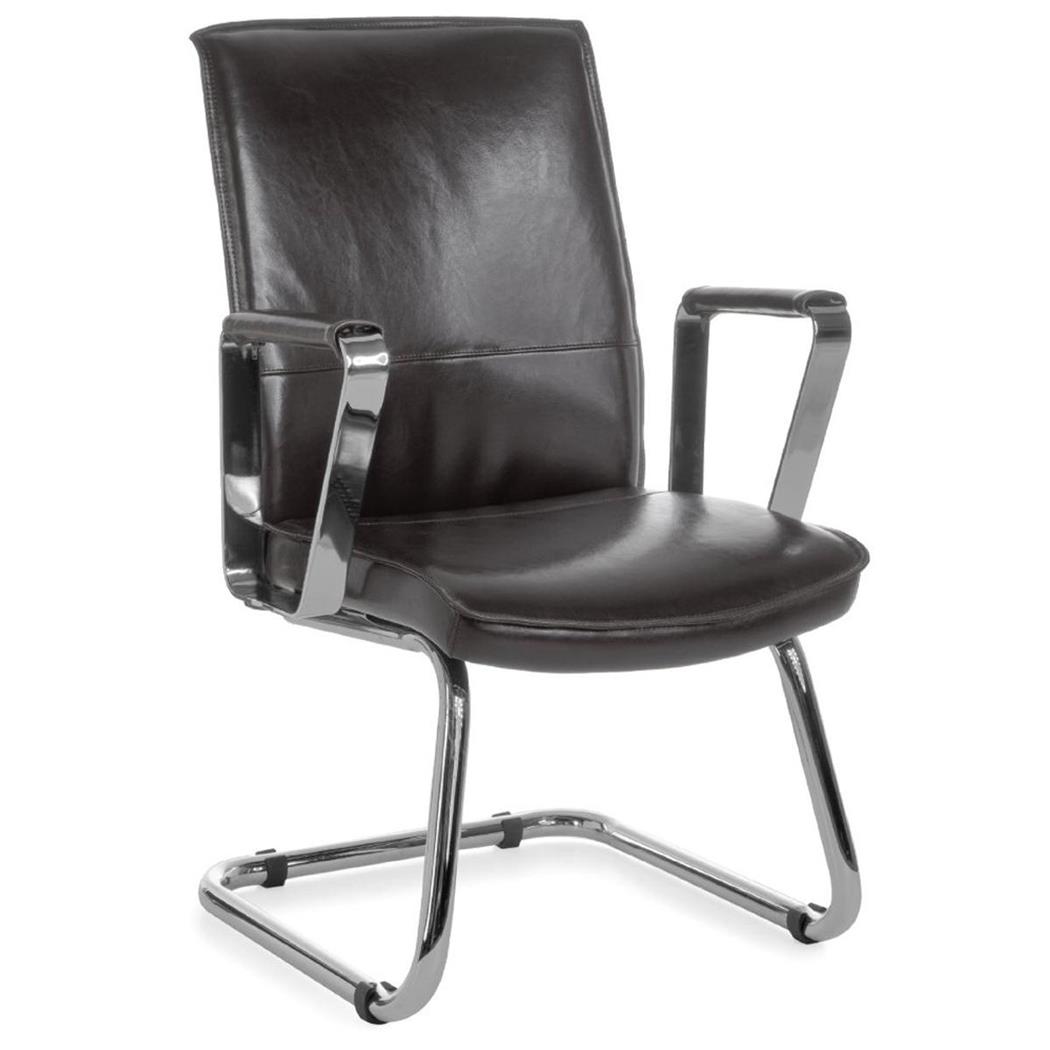 Besucherstuhl SINAI, sehr elegant, Metallgestell, Lederbezug, Farbe Dunkelbraun