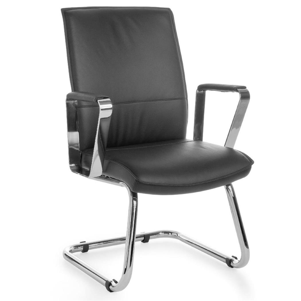 Besucherstuhl SINAI, sehr elegant, Metallgestell, Lederbezug, Farbe Schwarz