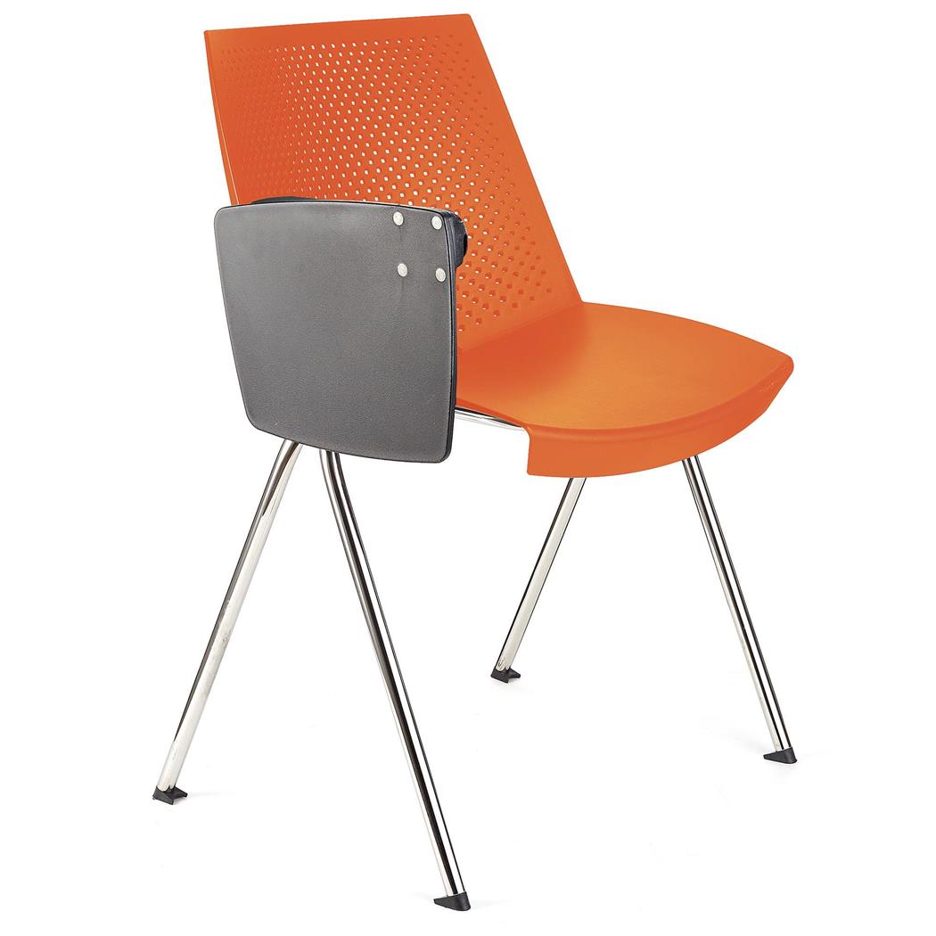 Besucherstuhl ENZO MIT SCHREIBBRETT, bequem, praktisch und stapelbar, Farbe Orange