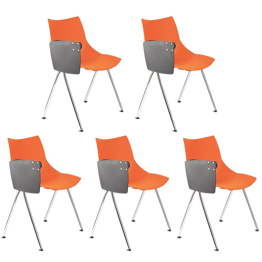 Im 5er-Set: Besucherstuhl AMIR MIT SCHREIBBRETT, bequem und praktisch, Farbe Orange