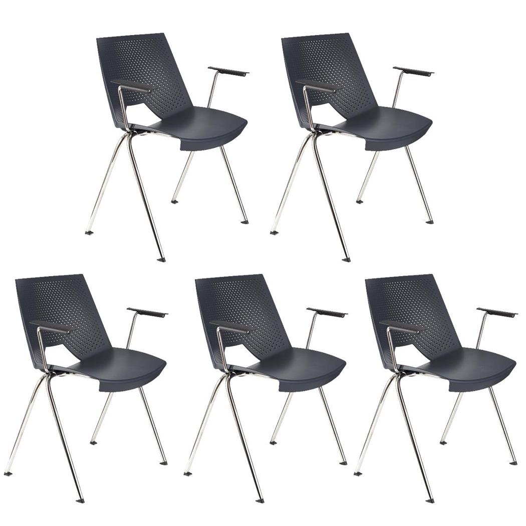 Im 5er-Set: Besucherstuhl ENZO MIT ARMLEHNEN, bequem, praktisch und stapelbar, Farbe Grau