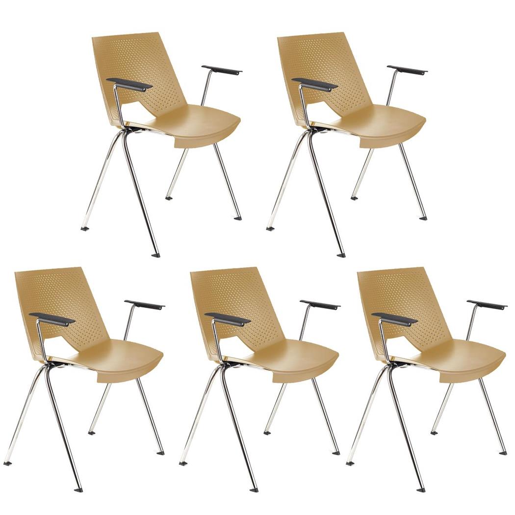 Im 5er-Set: Besucherstuhl ENZO MIT ARMLEHNEN, bequem, praktisch und stapelbar, Farbe Beige