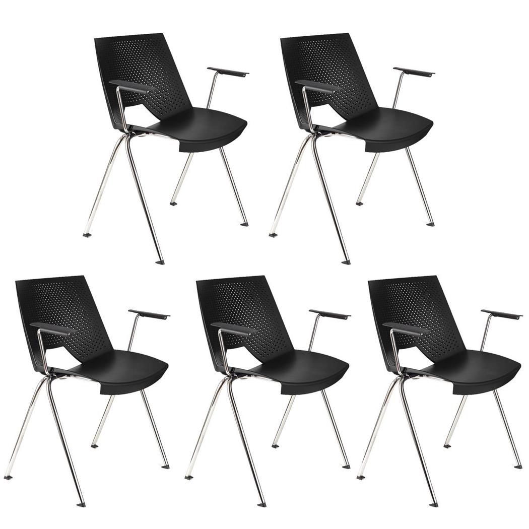 Im 5er-Set: Besucherstuhl ENZO MIT ARMLEHNEN, bequem, praktisch und stapelbar, Farbe Schwarz