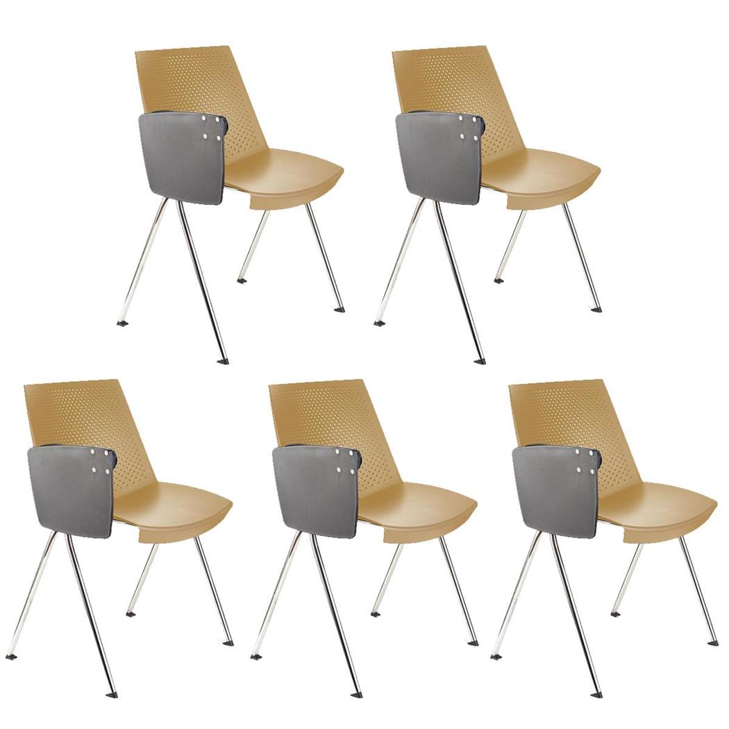 Im 5er-Set: Besucherstuhl ENZO MIT SCHREIBBRETT, bequem, praktisch und stapelbar, Farbe Beige