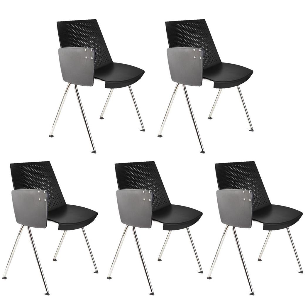 Im 5er-Set: Besucherstuhl ENZO MIT SCHREIBBRETT, bequem, praktisch und stapelbar, Farbe Schwarz
