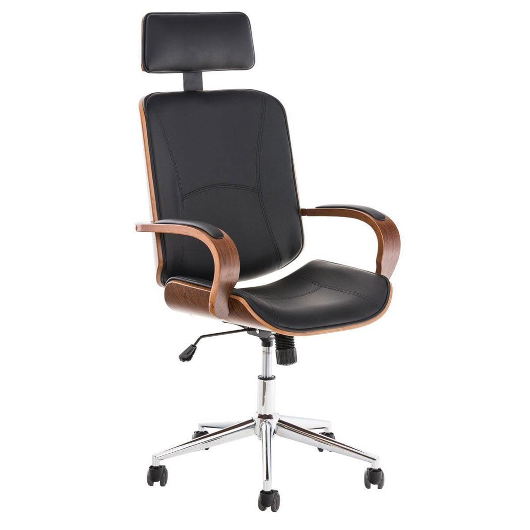 Chefsessel JUTTA, dicke Polsterung, elegantes Design in Holz und Leder, Farbe Schwarz