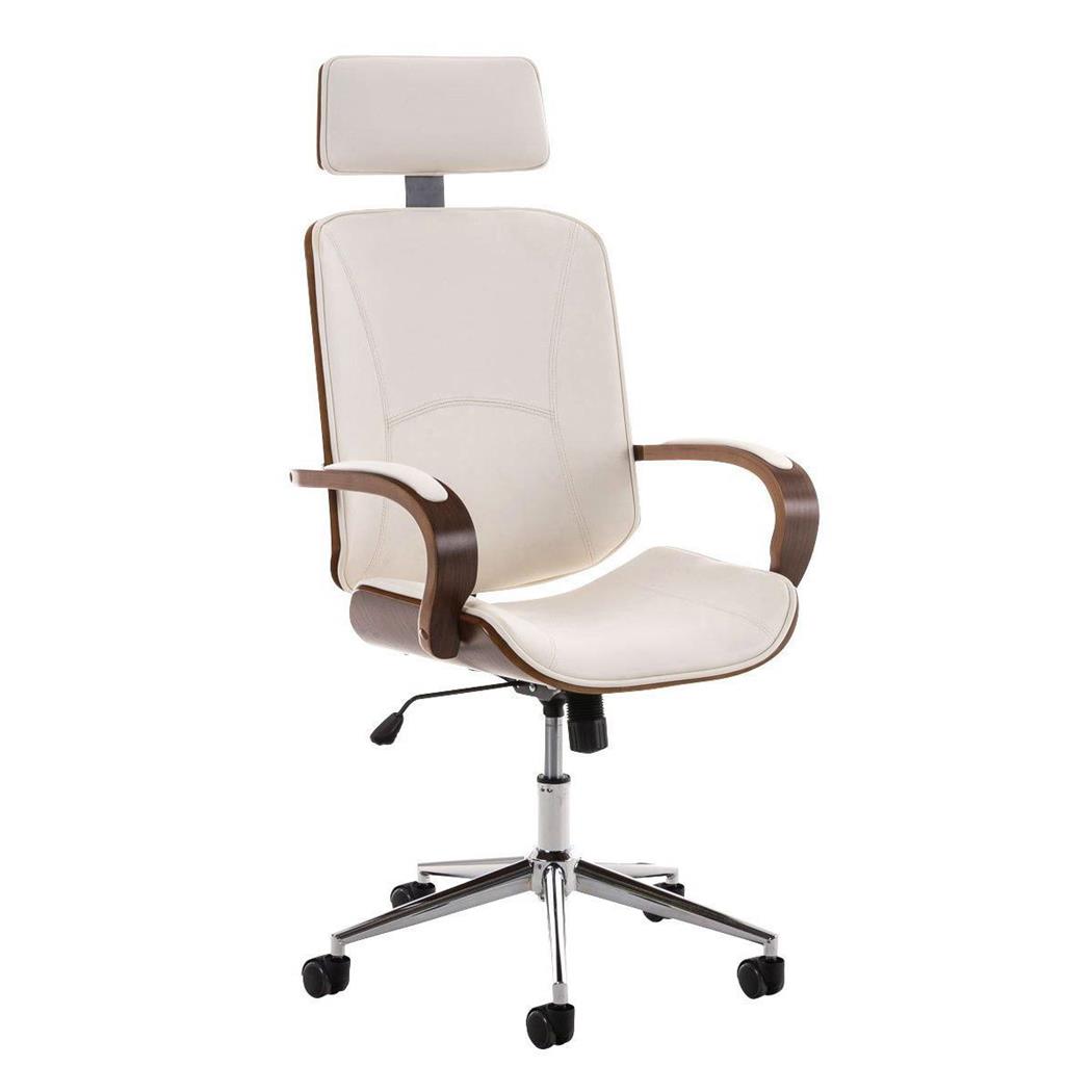 Chefsessel JUTTA, dicke Polsterung, elegantes Design in Holz und Leder, Farbe Weiß