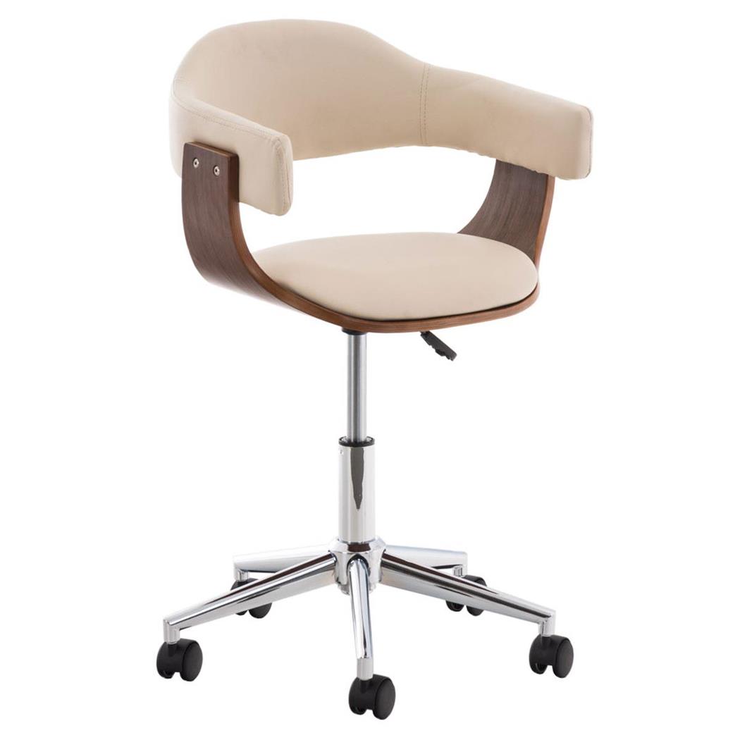 Designerstuhl LABRA LEDER mit Nussbaumholz, dicke Polsterung, Metallfußkreuz, Farbe Beige
