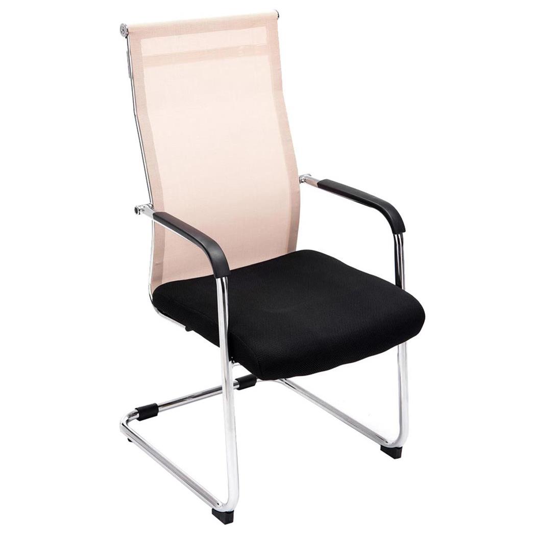 Besucherstuhl BREMEN, Metallgestell, atmungsaktiver Netzbezug, Farbe Schwarz / Beige