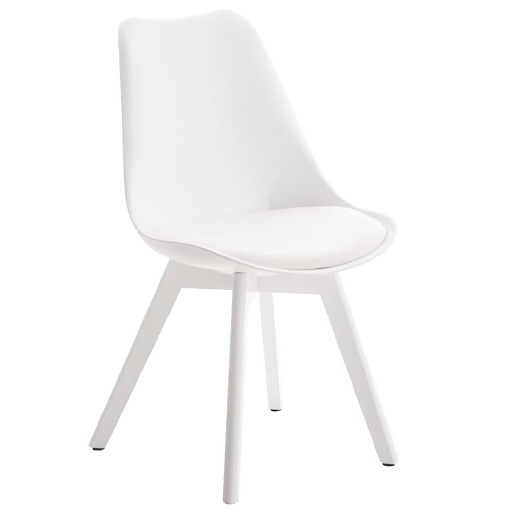 Designer-Besucherstuhl BOSPORUS, weiße Holzstuhlbeine, Sitzbezug aus Kunstleder, Gestell mit Stoffbezug, Farbe Weiß