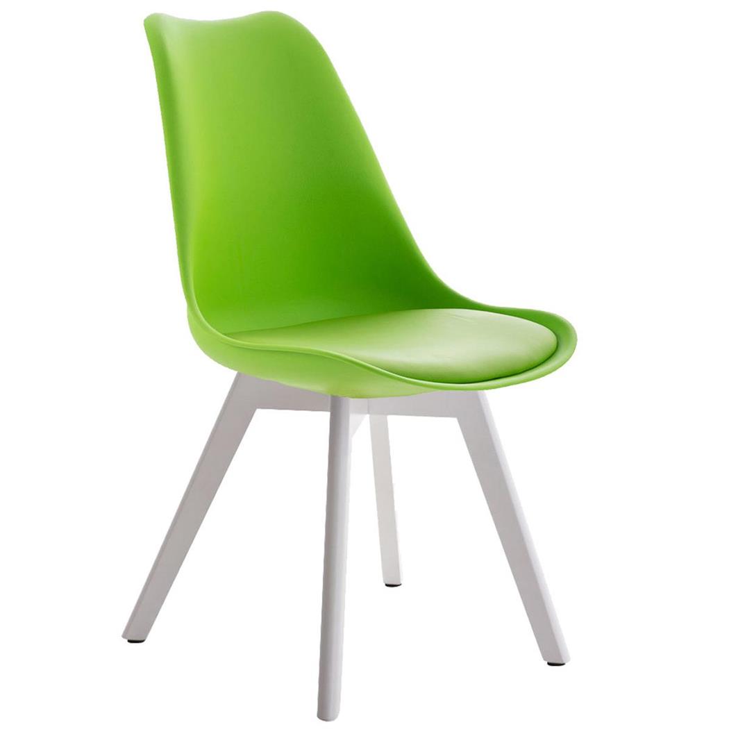 Designer-Besucherstuhl BOSPORUS, weiße Holzstuhlbeine, Sitzbezug aus Kunstleder, Gestell mit Stoffbezug, Farbe Grün