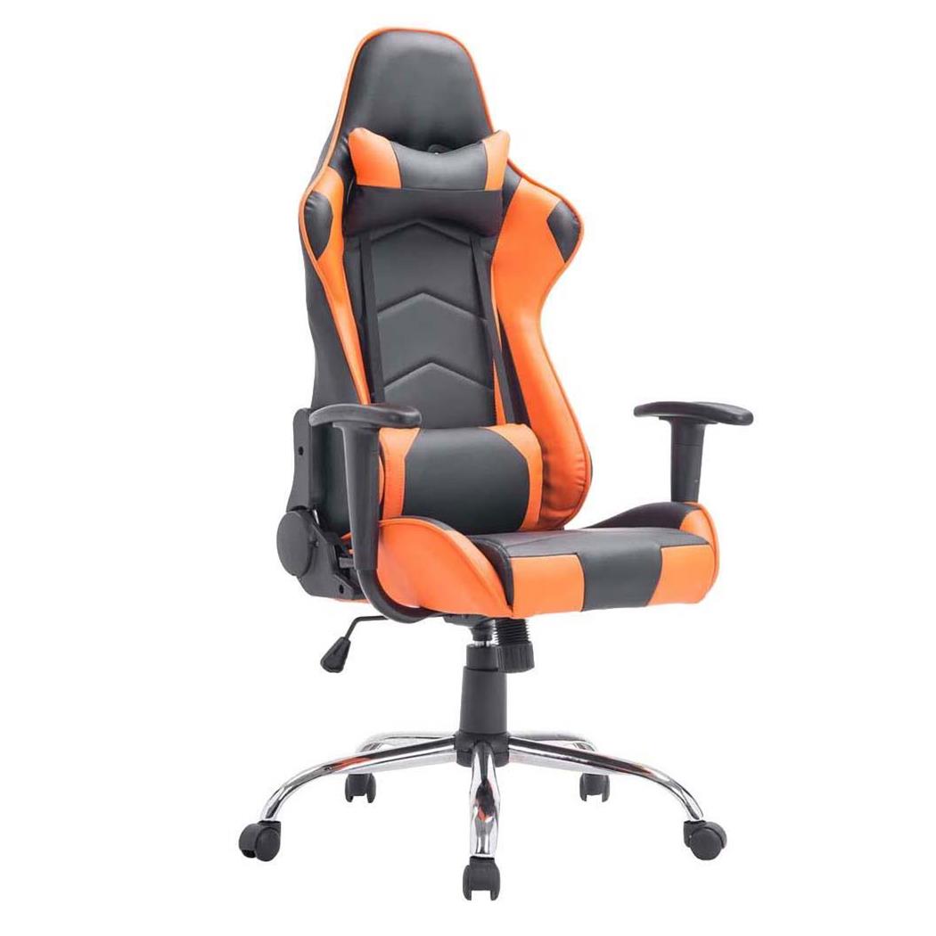 Gamingstuhl ZELDA, verstellbare Rückenlehne, Lordose- & Nackenkissen, Metallfußkreuz, Farbe Schwarz / Orange
