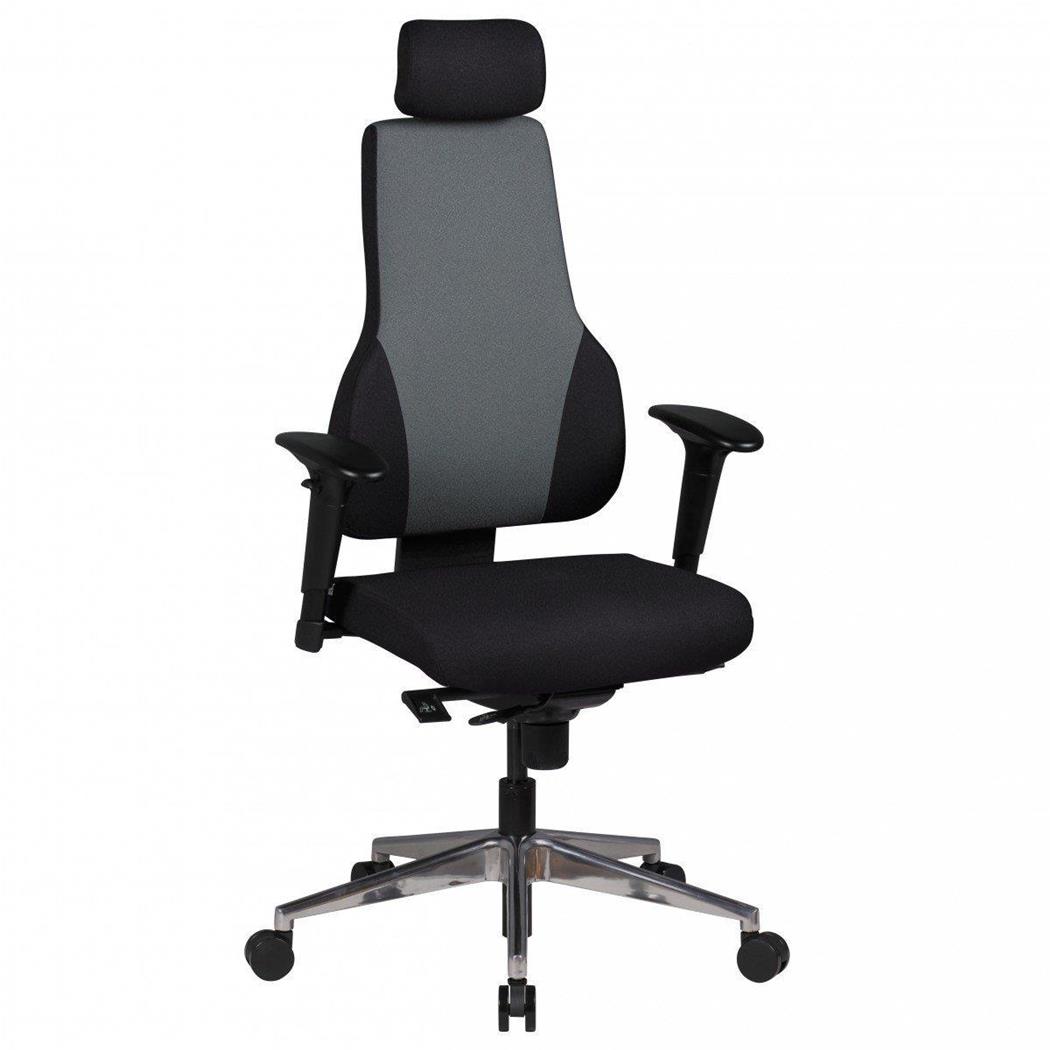 Ergonomischer Bürostuhl ULYSSE, vielseitig verstellbar, dicke Polsterung, Stoffbezug, Farbe Schwarz / Grau