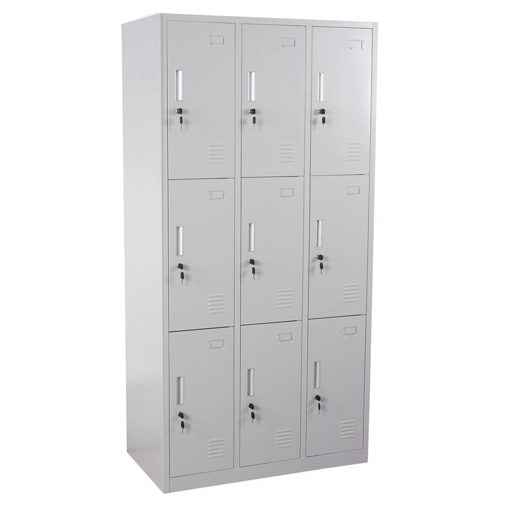 Schließfachschrank EVELIN, 9 abschließbare Fächer, 180x90x50 cm, Farbe Grau