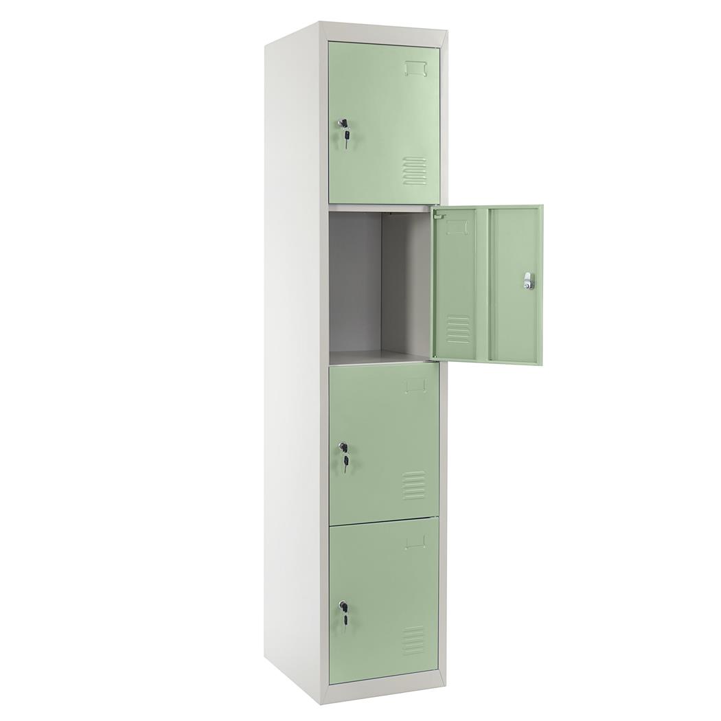 Schließfachschrank HILDUR, Metallspind 180x38x45 cm, 4 Türen mit Schloss, Farbe Grün