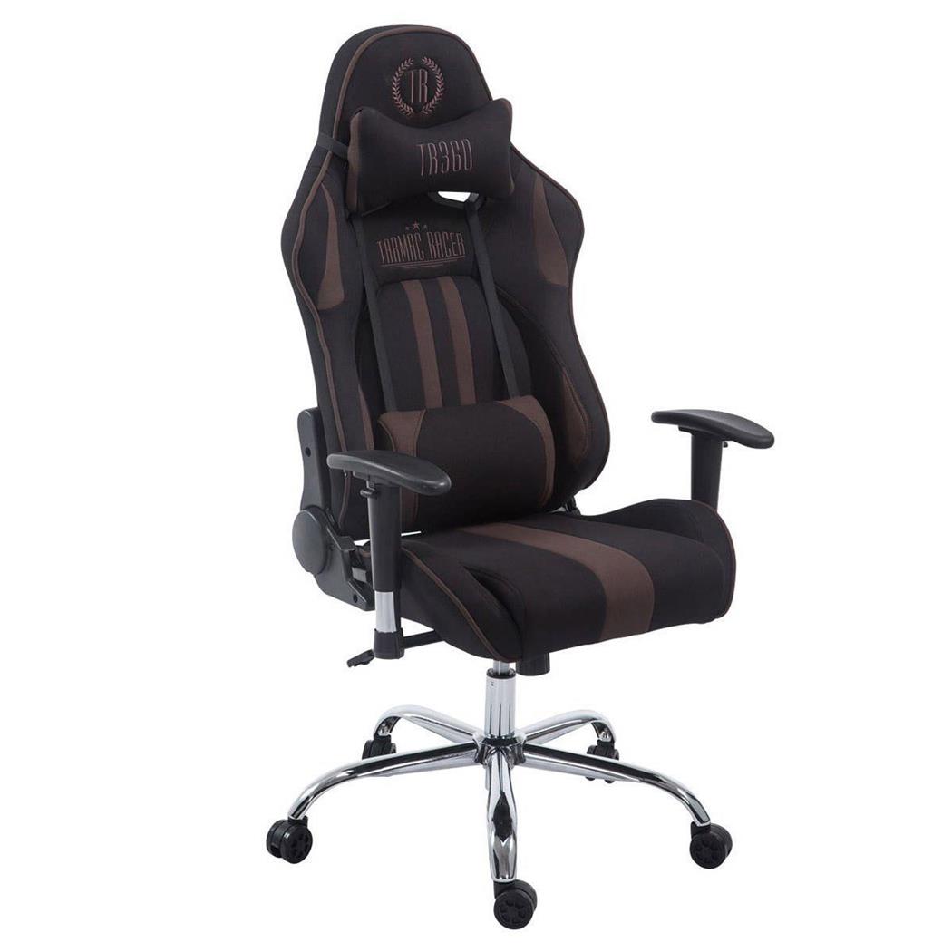 Gamingstuhl LOGAN STOFF, neigbare Rückenlehne, Nacken- & Lordosekissen, Farbe Schwarz/Braun