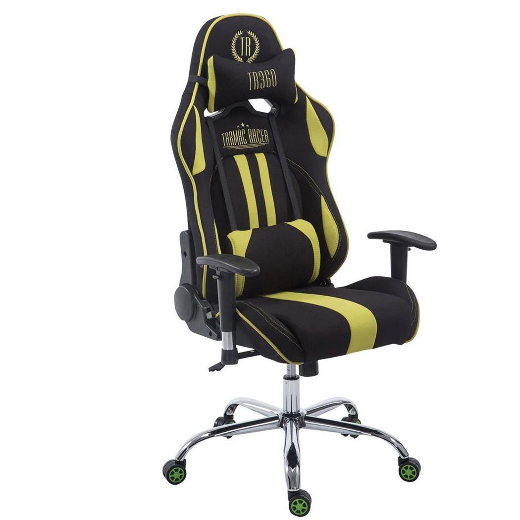 Gamingstuhl LOGAN STOFF, neigbare Rückenlehne, Nacken- & Lordosekissen, Farbe Schwarz/Grün