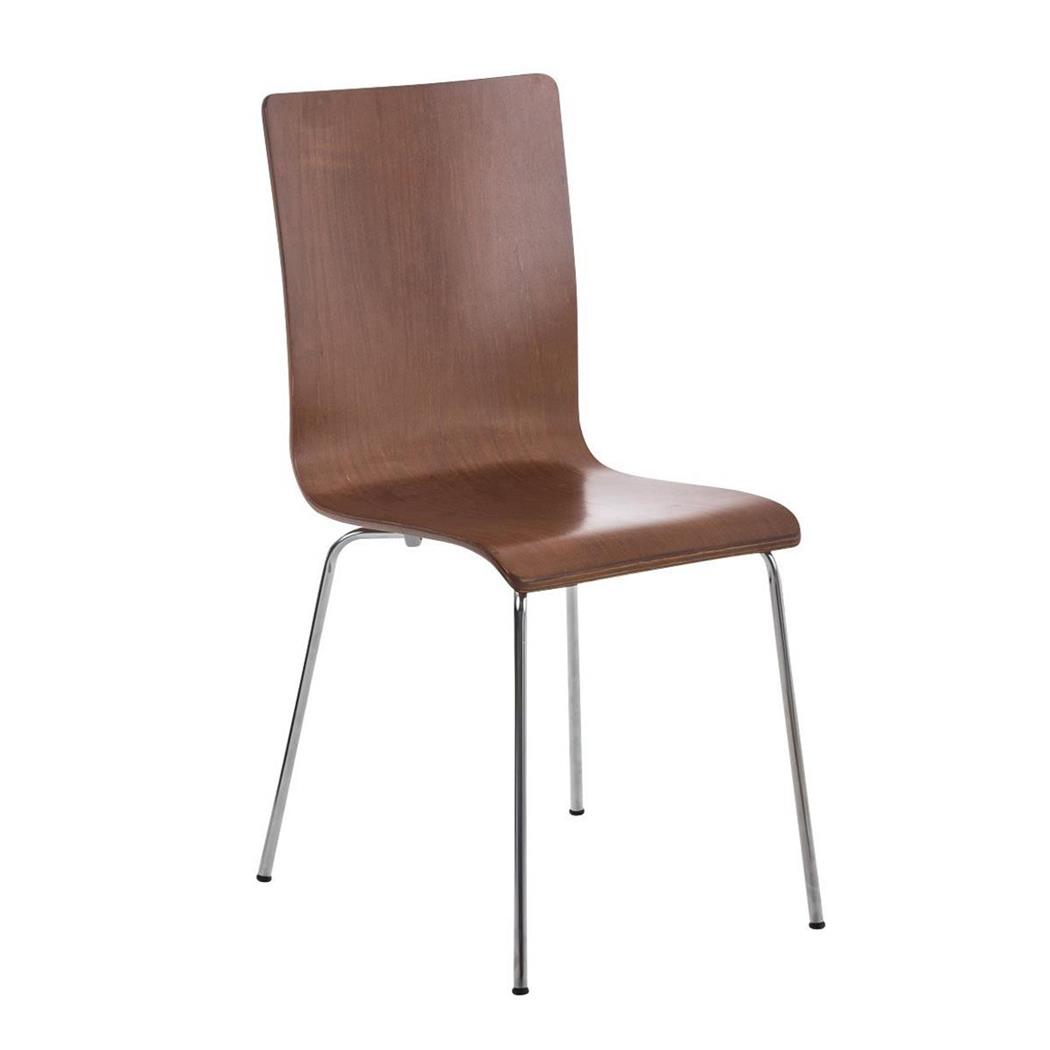 Besucherstuhl PAUL, Stuhlbeine aus Metall, Sitz und Rückenlehne aus Holz, Farbe Braun