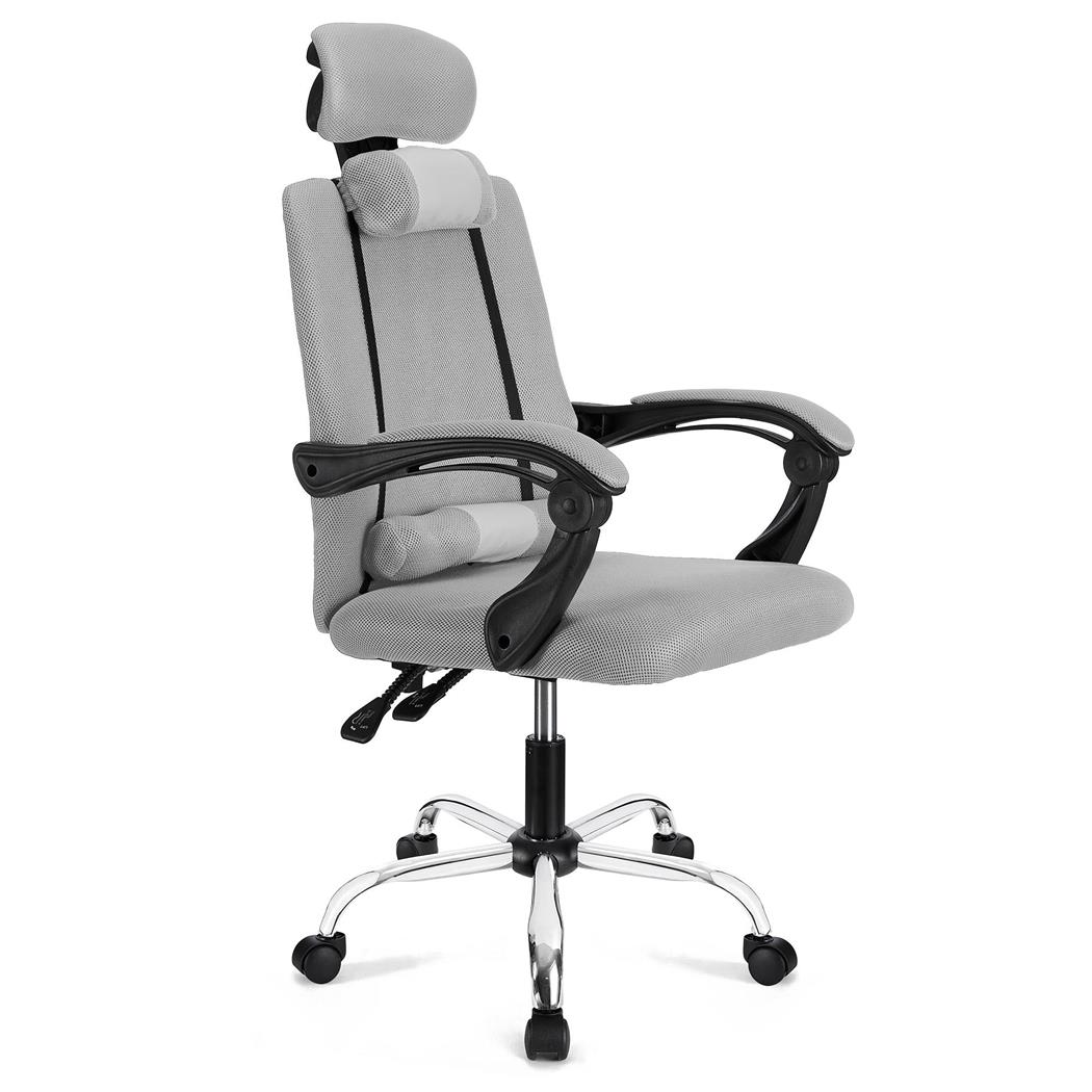 Ergonomischer Bürostuhl FABIO, neigbar, mit Nacken- und Lordosekissen, atmungsaktiver Netzstoffbezug, Farbe Grau
