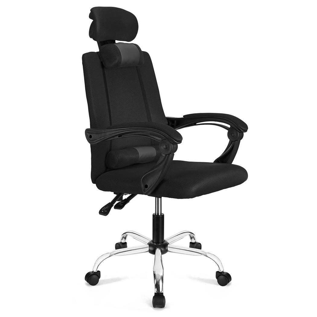 Ergonomischer Bürostuhl FABIO, neigbar, mit Nacken- und Lordosekissen, atmungsaktiver Netzstoffbezug, Farbe Schwarz
