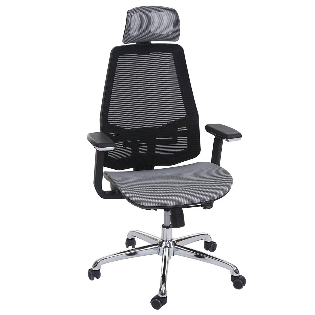 Ergonomischer Bürostuhl BERN, Lordosenstütze, 8h-Nutzung, atmungsaktiver Netzbezug, Farbe Schwarz / Grau