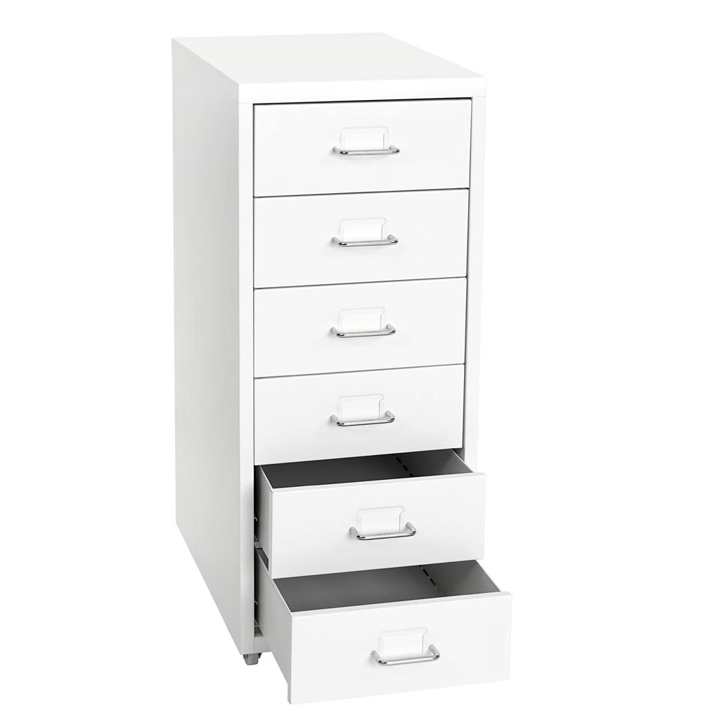 Rollcontainer HUTE, Büroschrank, 6 Schubladen, 69x28x44 cm, Stahlblech, Farbe Weiß