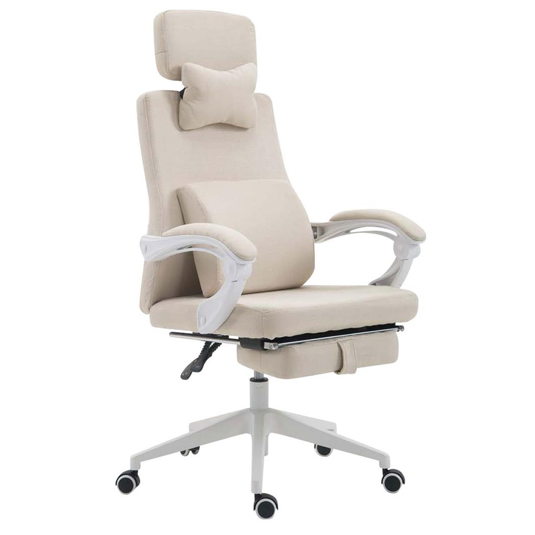 Chefsessel ADRIAN, ausziehbare Fußablage, Lordose- und Nackenkissen, Stoffbezug, Farbe Beige