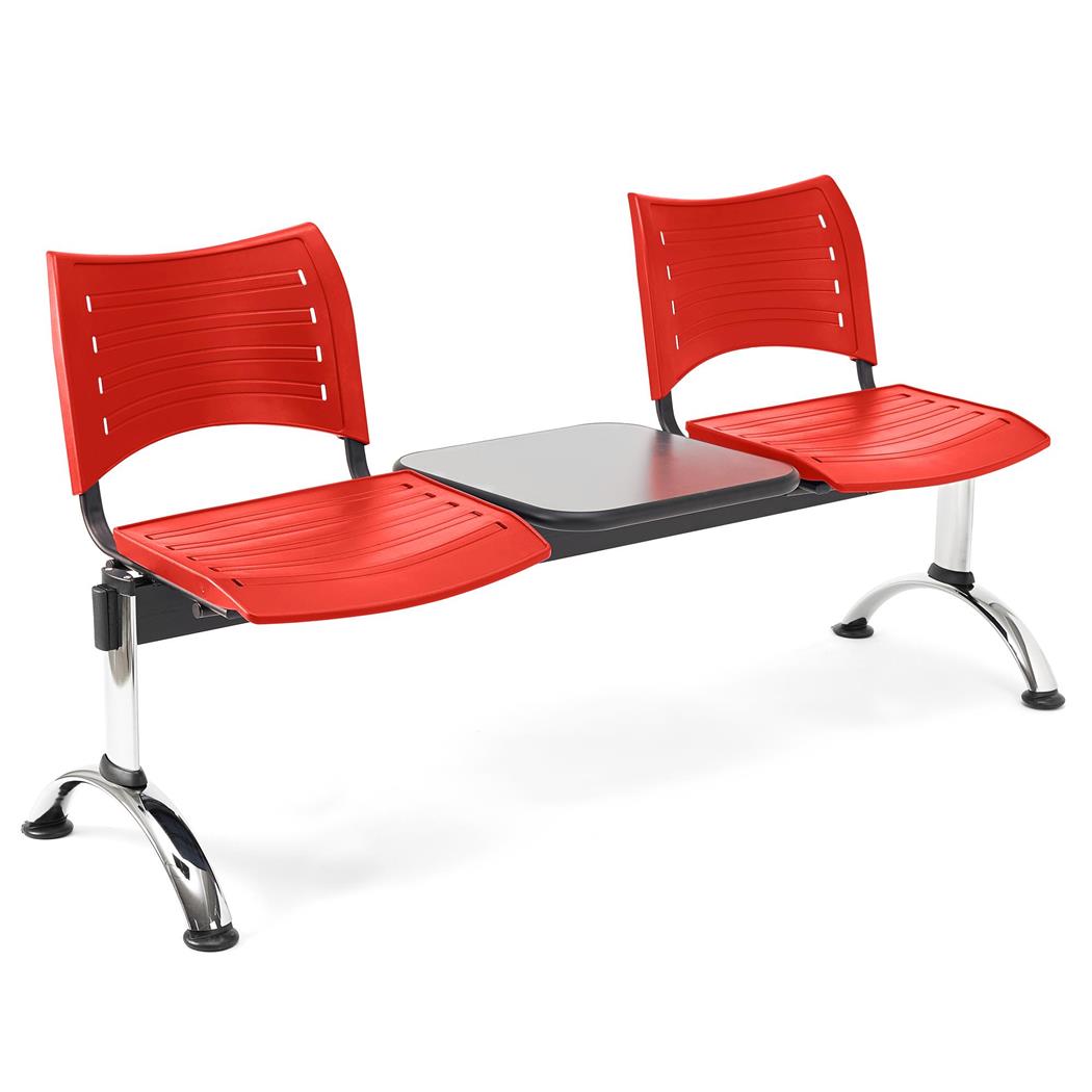 Wartebank für Wartezimmer, 2er-Sitze und Tisch, ELVA, Metallgestell, Kunststoff, Farbe Rot