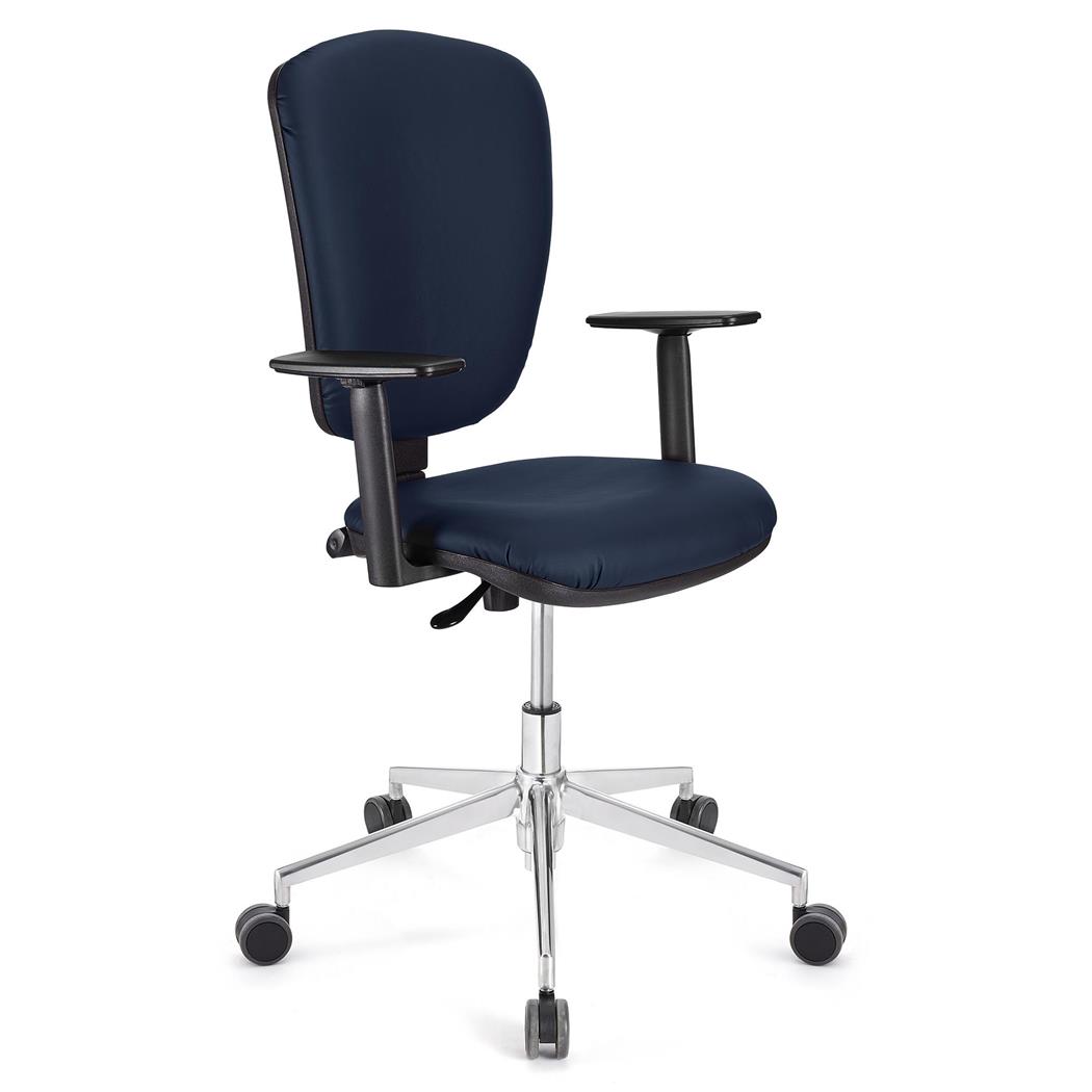 Bürostuhl KALIPSO PRO LEDER, verstellbare Rücken- und Armlehnen, Metallgestell, Lederbezug, Farbe Blau