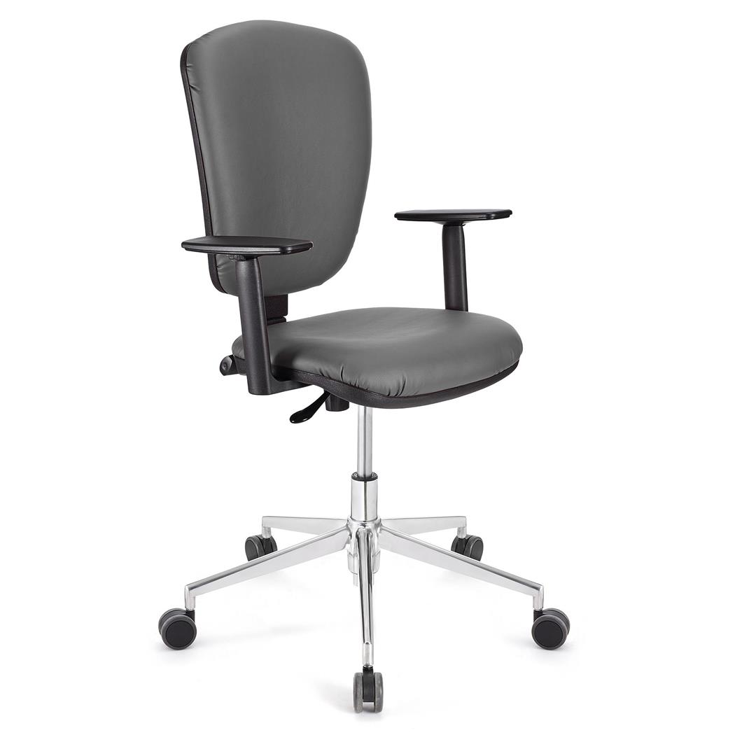 Bürostuhl KALIPSO PRO LEDER, verstellbare Rücken- und Armlehnen, Metallgestell, Lederbezug, Farbe Grau
