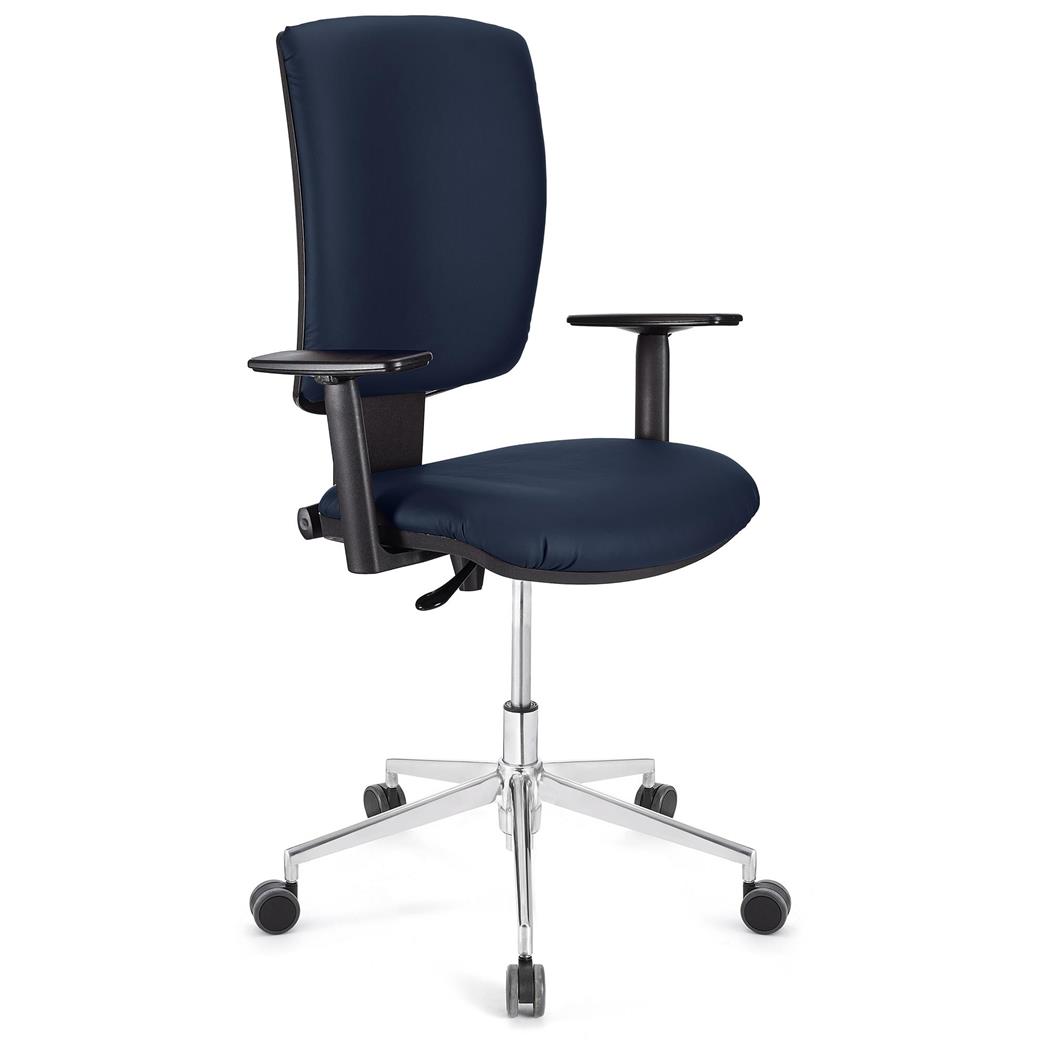 Bürostuhl ATLAS PRO LEDER, verstellbare Rücken- und Armlehnen, Metallfußkreuz, Farbe Dunkelblau