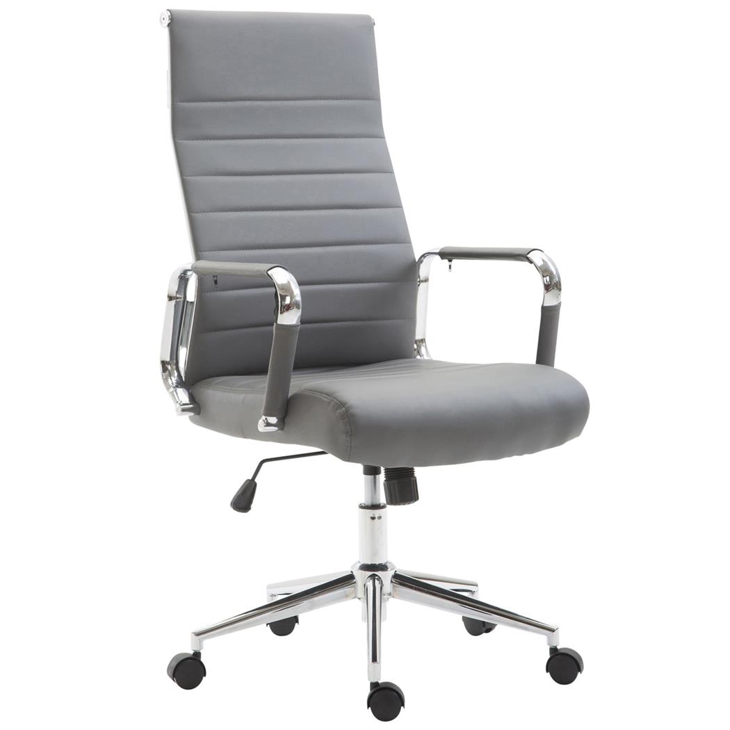 Bürostuhl KOLMU, Metallgestell, elegantes Design in Leder mit Quersteppung, Farbe Grau