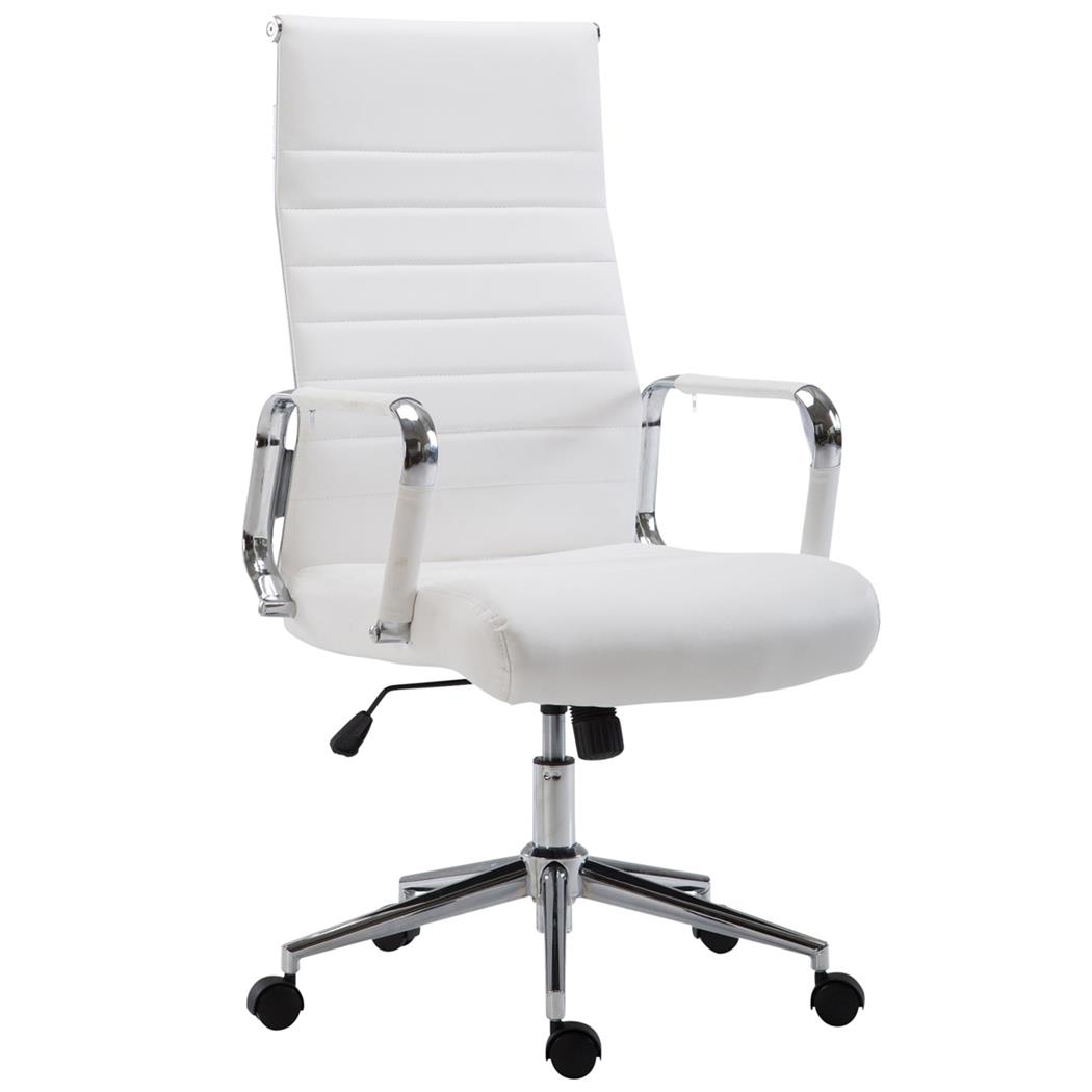Bürostuhl KOLMU, Metallgestell, elegantes Design in Leder mit Quersteppung, Farbe Weiß