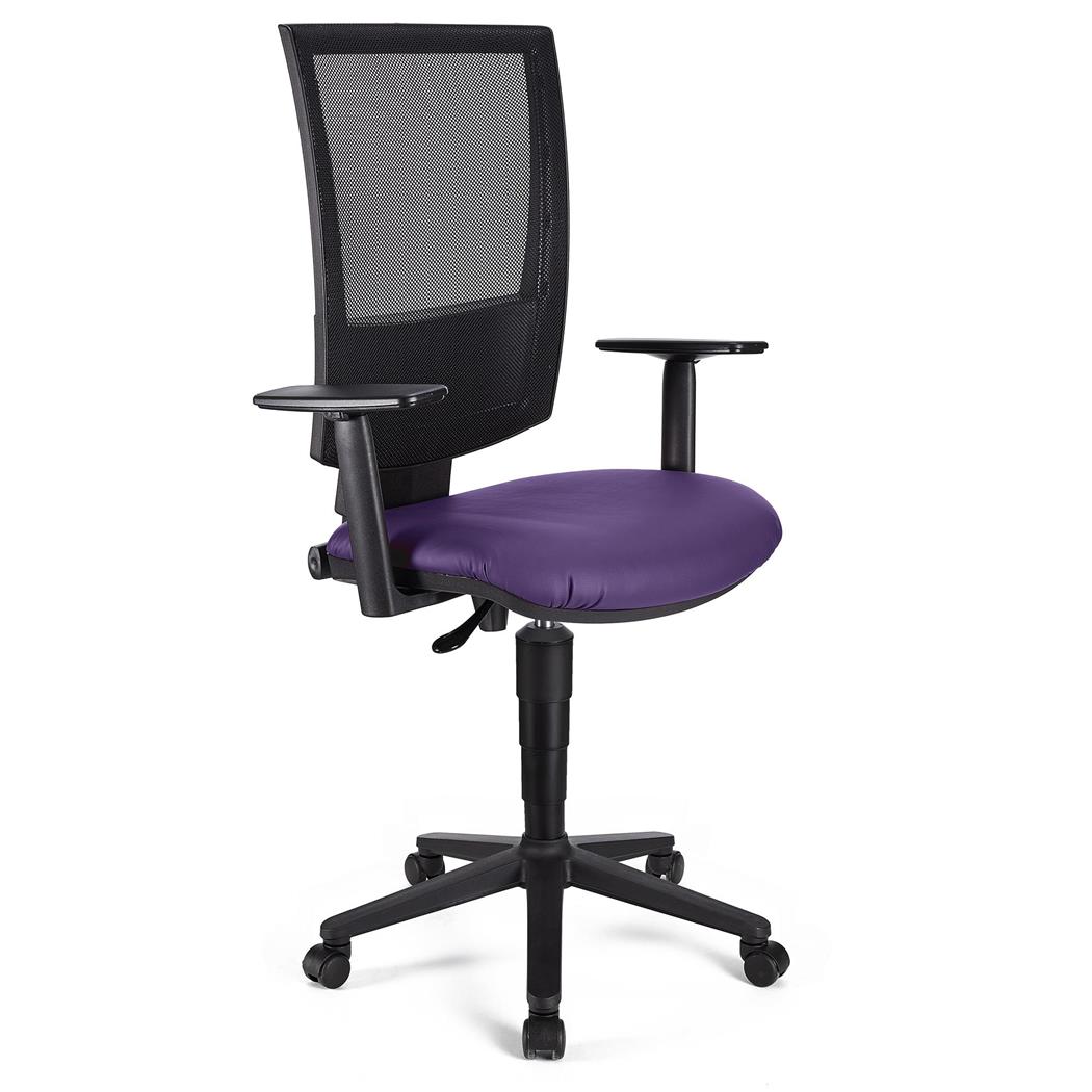 Bürostuhl PANDORA PLUS LEDER mit verstellbaren Armlehnen, Rückenlehne mit Netzbezug, dicke Polsterung, Farbe Lila