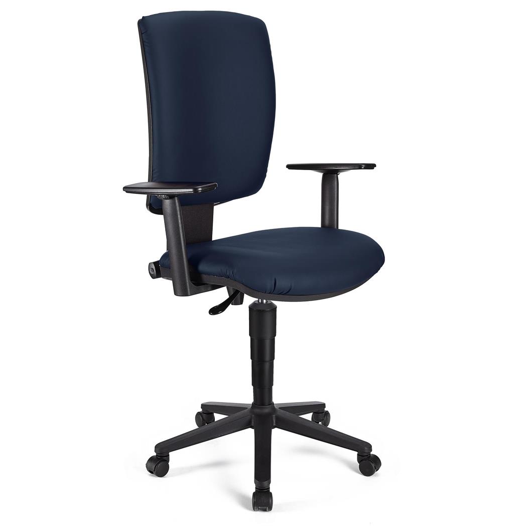 Bürostuhl ATLAS PLUS LEDER, verstellbare Rücken- und Armlehnen, dicke Polsterung, Farbe Dunkelblau