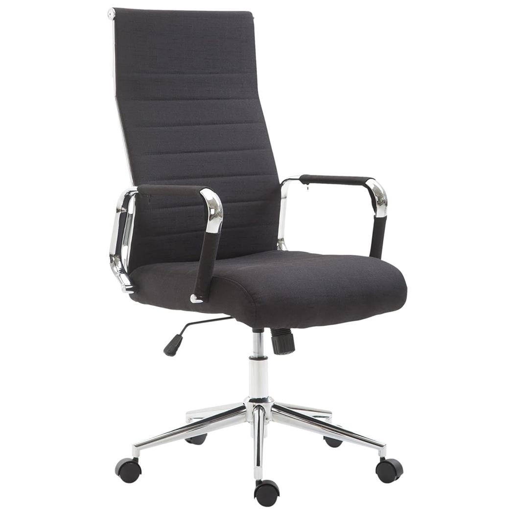 Bürosessel KOLMU STOFF, Metallgestell, elegantes Design mit Quersteppung, Farbe Schwarz