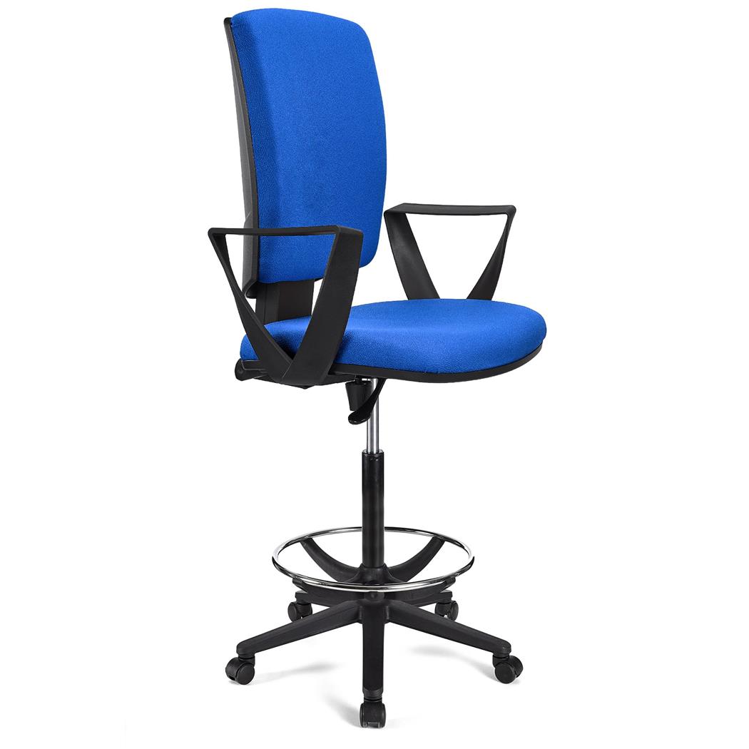 BÜROHOCKER ATLAS STOFF, verstellbare Rückenlehne, dicke Polsterung, Farbe Blau
